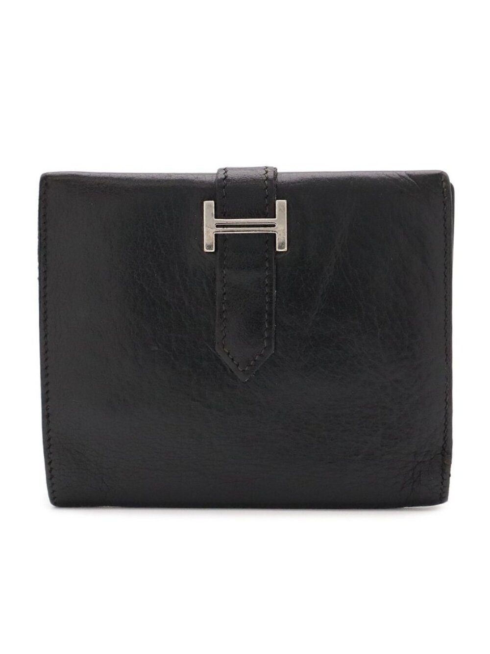 Hermes Bearn Compact Bifold Wallet Leather Black Silver